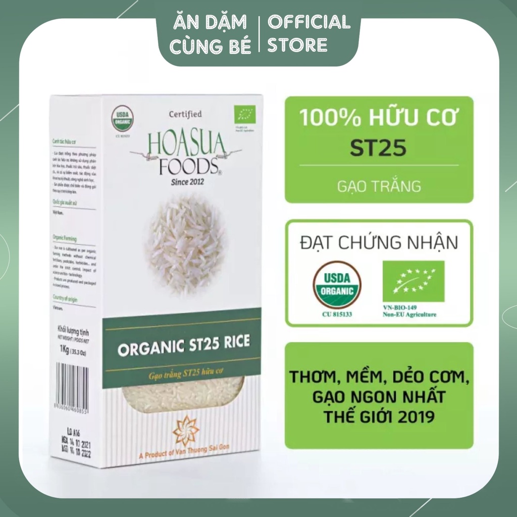 Gạo hữu cơ ST25 Hoasuafoods nấu cháo ăn dặm cho bé dinh dưỡng thơm ngon chính hãng 10036