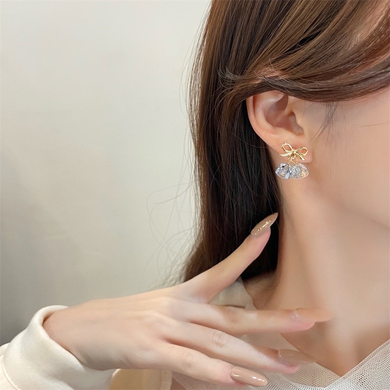 Bông tai vintage hình nơ đính đá pha lê phong cách tiểu thư dịu dàng, khuyên tai vintage BT13