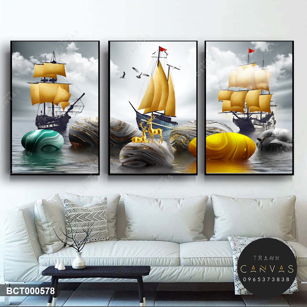 Tranh CanVas Bộ 3 Tấm Thuyền Buồm