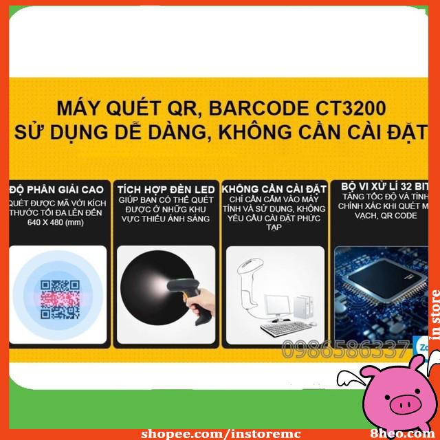 Máy quét QR, barcode một chiều có thể quét được màn hình pc ,smartphone không cần cài đặt Chiteng CT3200