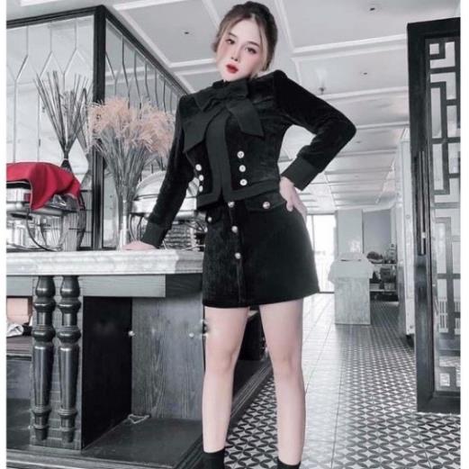 N99 Set Vest nữ Blazer kèm chân váy nhung, Bộ đầm vest công sở Hàn Quốc đẹp, đi dự tiệc, đi làm cực xinh