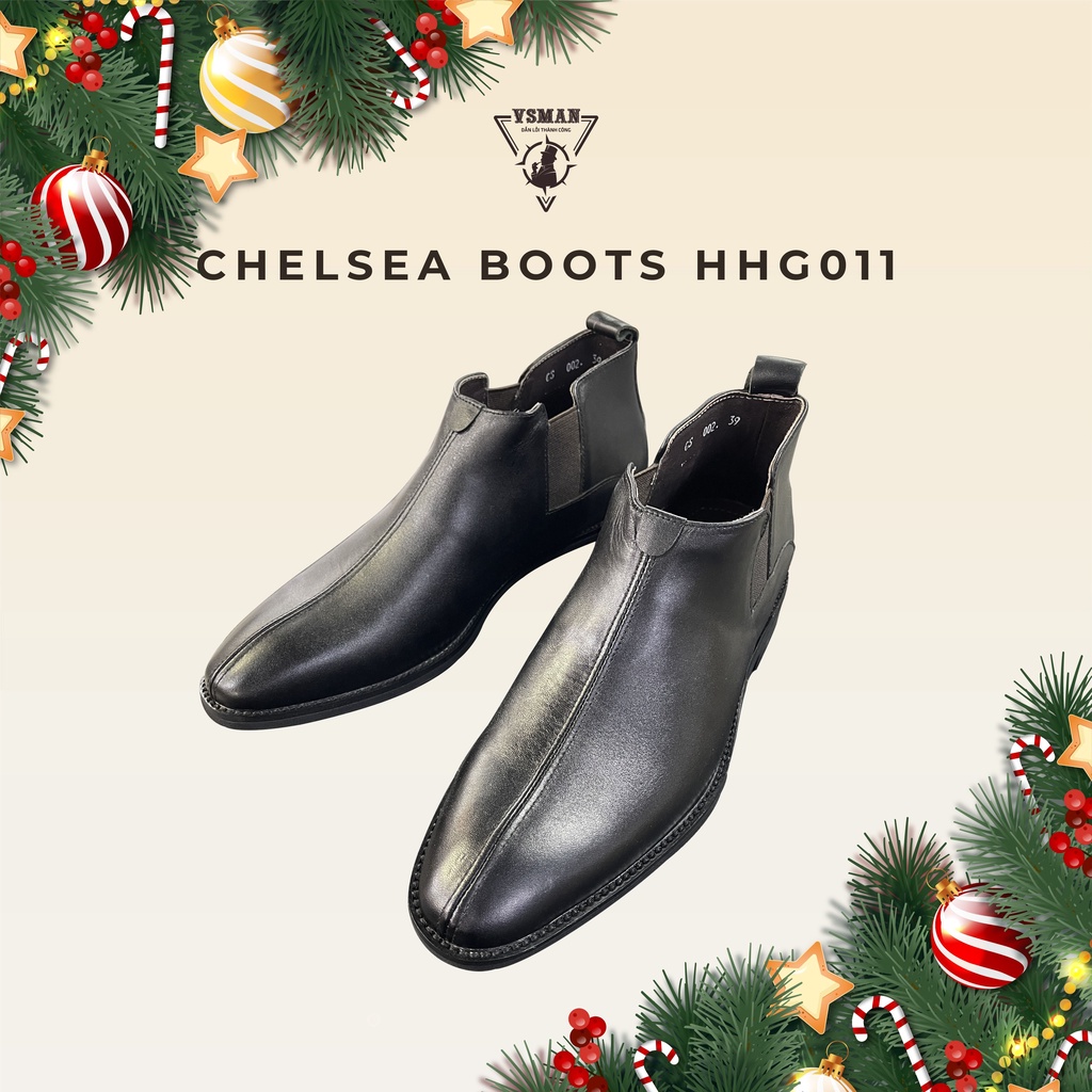 Giày Chelsea Boots VSMAN chất liệu da bò thật cao cấp Giày bốt nam cổ cao trẻ trung sang trọng hiện đại - HHG011