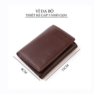 Ví da nam 🥁FREESHIP🥁 Ví đứng nam da bò gấp 3 nhỏ gọn tiện dụng màu nâu/đen