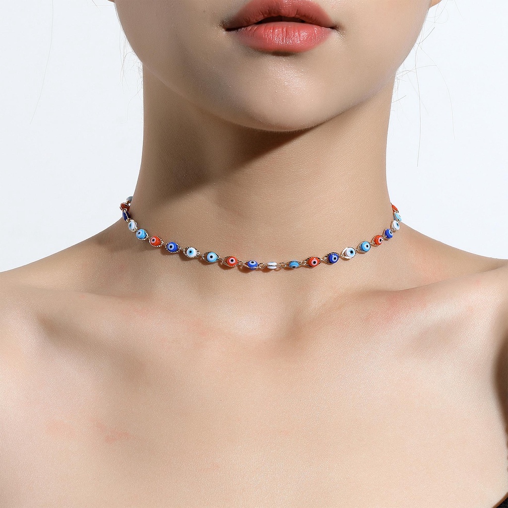 Vòng cổ Mạ Vàng 14K Phối Mặt Hình Mắt Quỷ Độc Đáo Thời Trang Cho Nữ