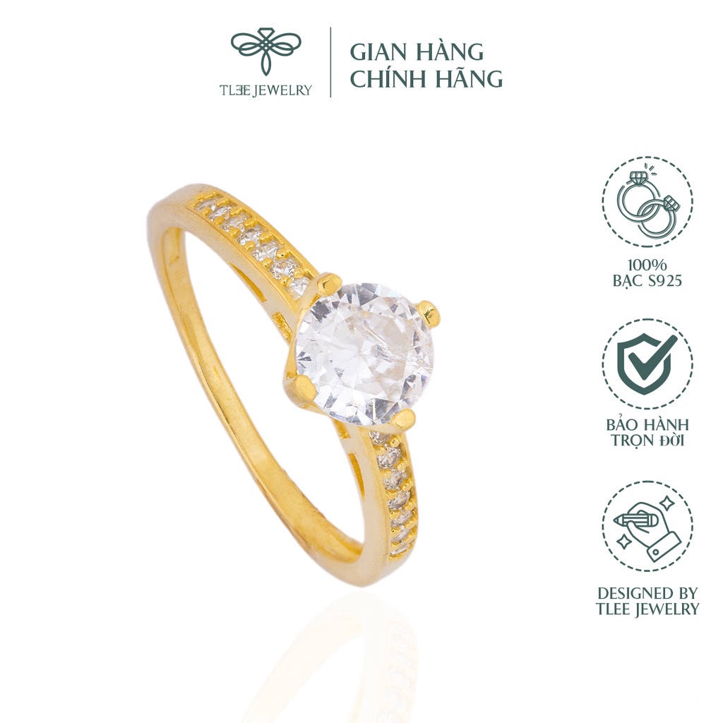 Nhẫn bạc nữ TLEE bốn chấu mạ vàng 14k sang tay NCJ A0147