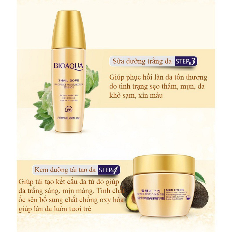 Bộ kit dưỡng ẩm và làm trắng da tinh chất ốc sên bộ dưỡng da BDD-OS