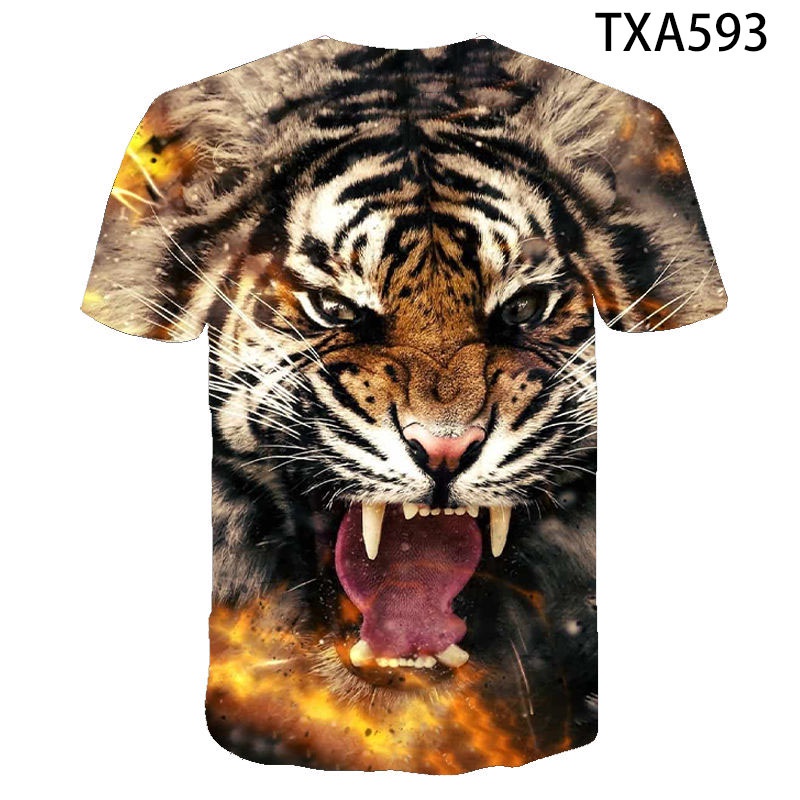 Áo Thun Tay Ngắn Màu Đen In Hình Hổ 3D Cá Tính Thời Trang Mùa Hè Cho Nam Và Nữ