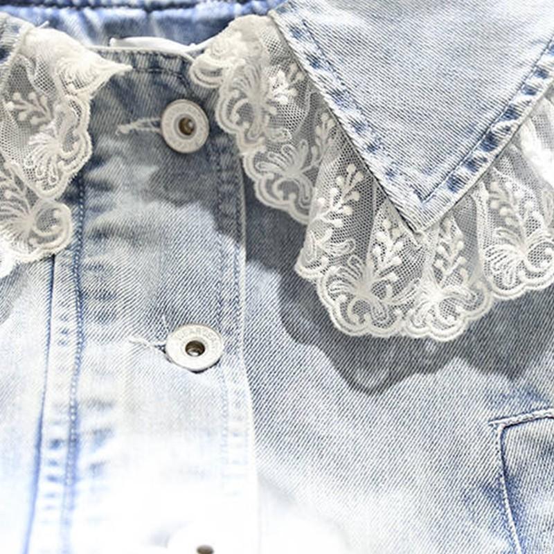 Áo khoác denim dài tay viền ren đáng yêu cho bé gái