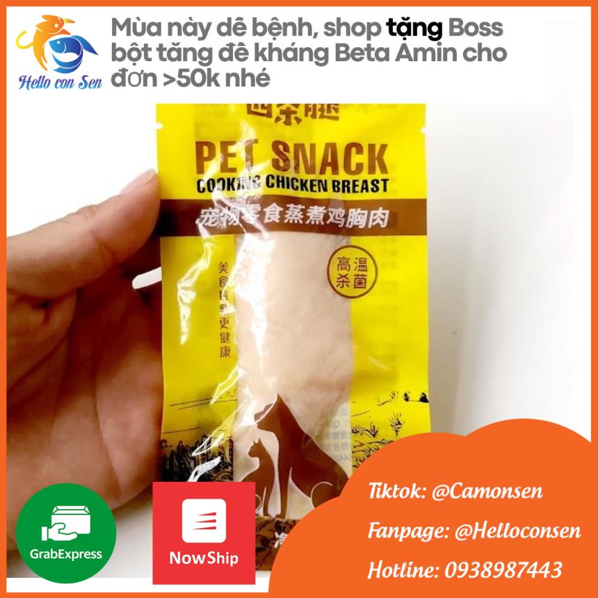 Ức gà cho mèo Bánh thưởng cho chó mèo 100g Pet Snack chó mèo Ức Gà Hấp Đóng Gói 40g