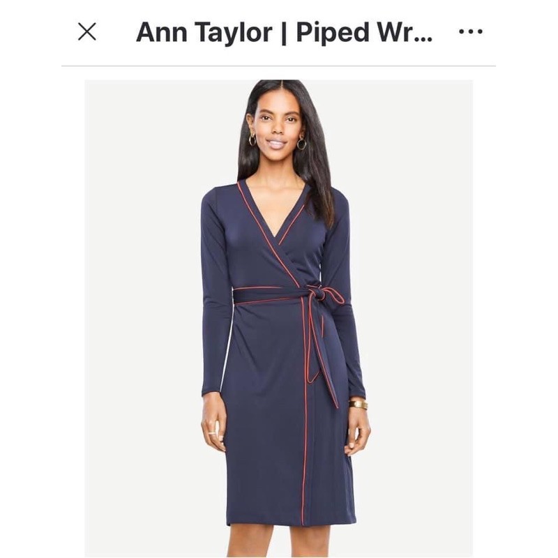 Váy đắp vạt viền đỏ Ann Taylor