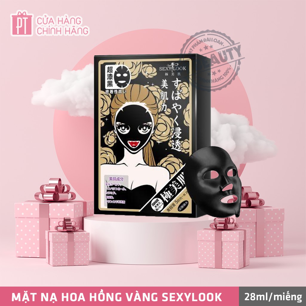SL02 ☆ Hộp 5 miếng Sexylook Đài Loan - Mặt nạ Hoa Hồng Vàng Intensive Hydrating Black Mask