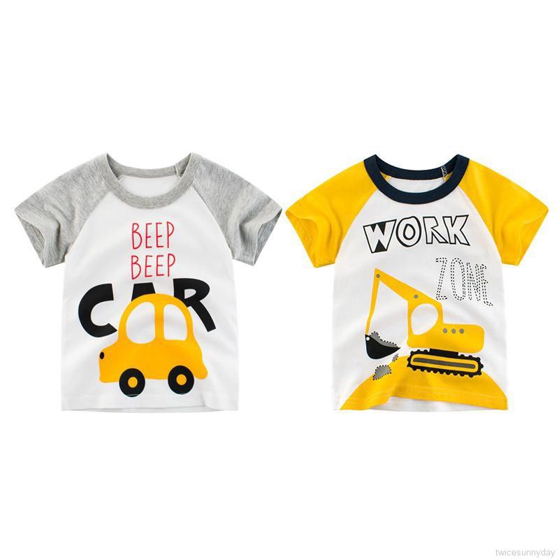 Áo thun tay ngắn in hình máy xúc đất trẻ trung cho nam