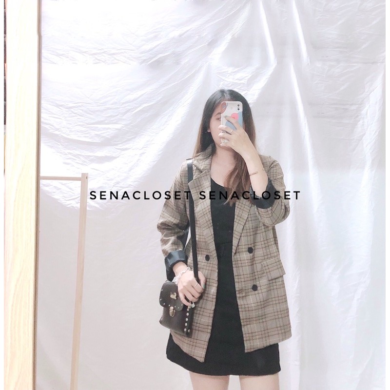 ÁO BLAZER 2 LƠP KẺ NÂU QC STYLE ULZZANG HQ ( Ảnh thật / Video) | BigBuy360 - bigbuy360.vn