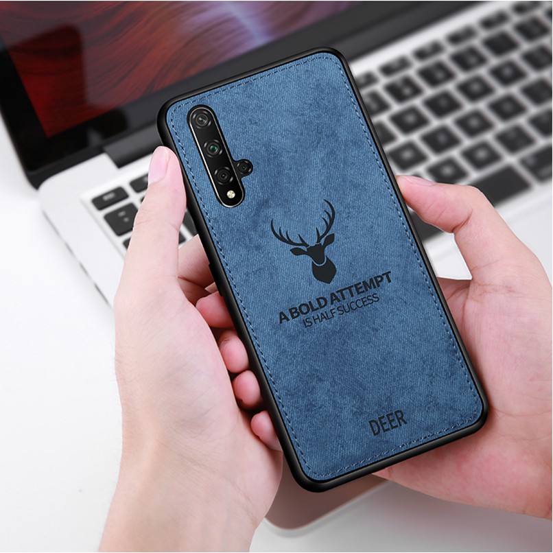 Ốp điện thoại bằng vải canvas mềm in hình nai 3D cho Huawei Nova 5T ( mua 1 tặng kính cường lực )