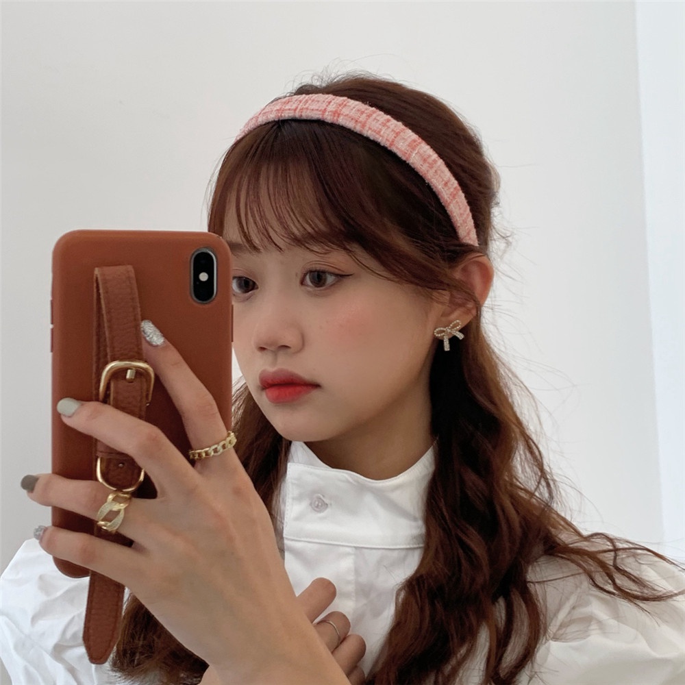 Băng đô cài tóc bản rộng họa tiết kẻ sọc phong cách cổ điển thời trang mùa thu xinh xắn dành cho nữ