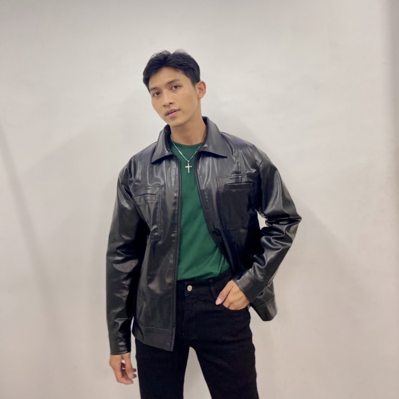 Áo khoác da OAO đen bóng