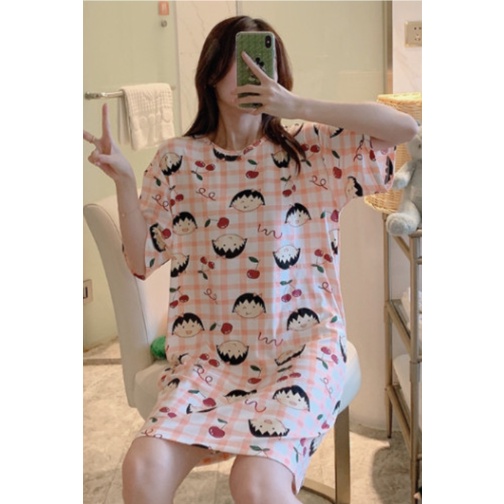 Váy ngủ cotton họa tiết đáng yêu, vải cotton mềm mịn, thoáng mát cho mùa hè.