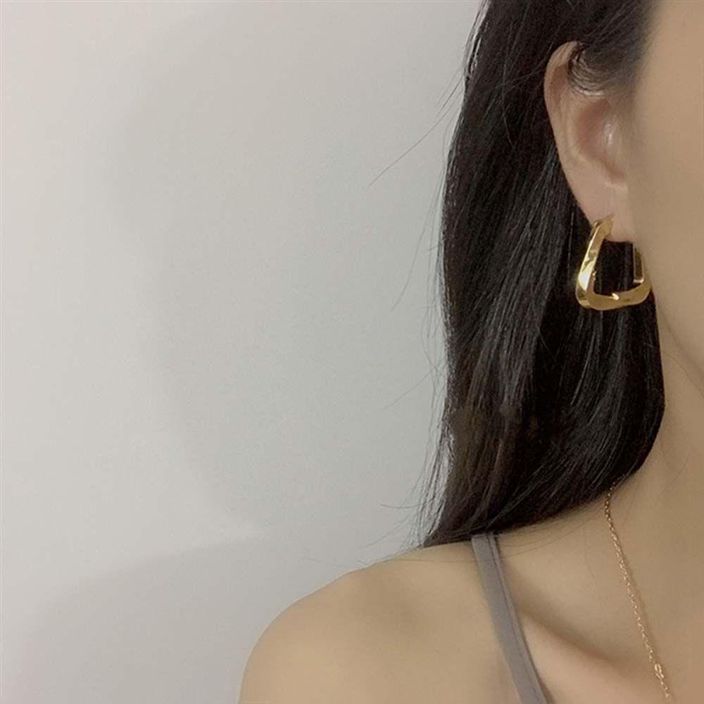 Bông Tai Dạng Vòng Tròn Màu Bạc Đơn Giản Thời Trang MXMUSTY|Bông Tai Hình Tam Giác / Vuông Màu Sắc Độc Đáo Phong Cách Hàn Quốc