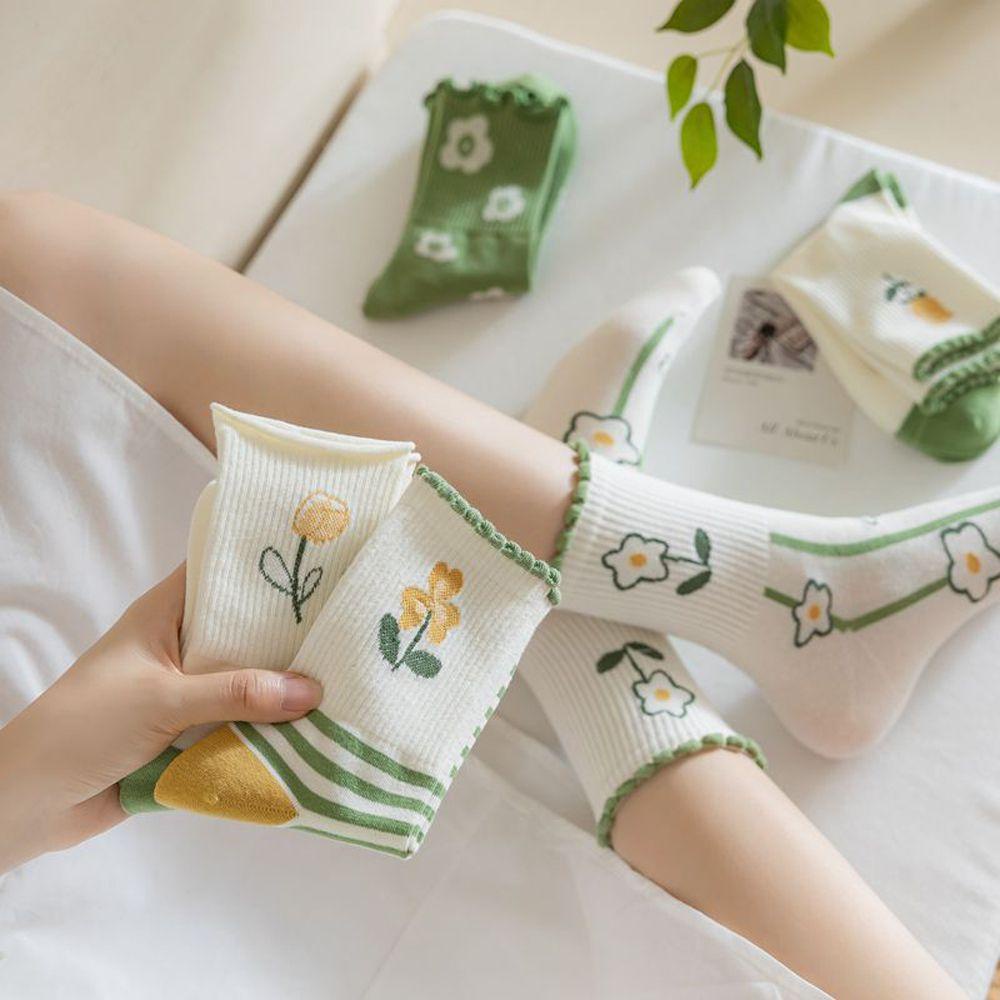 AROMA Tất Thể Thao Chất Liệu Cotton Hoa Tulip Phong Cách Nhật Bản Giản Dị Dành Cho Nữ