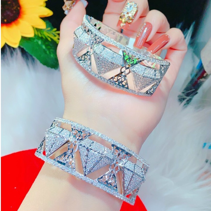 Vòng Tay Tam Giác Bạch Kim - Ngoài Đẹp Hơn Hình - Vòng Tay Nữ Đẹp - Bền Màu, Không Đen Không Ngứa, Đủ Size, Hàng Y Hình