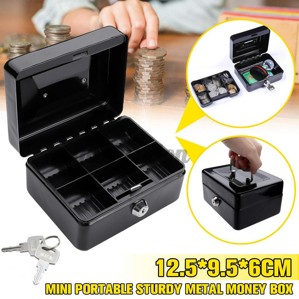 Mini Portable Sturdy Metal Cash/Money Box Organiser/Coins/Keys/Lock Deposit