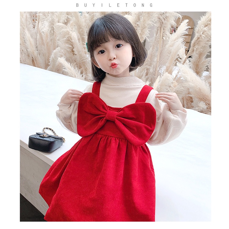 Váy bé gái vải nhung nơ kèm áo HB62- Đầm bé gái xinh xắn
