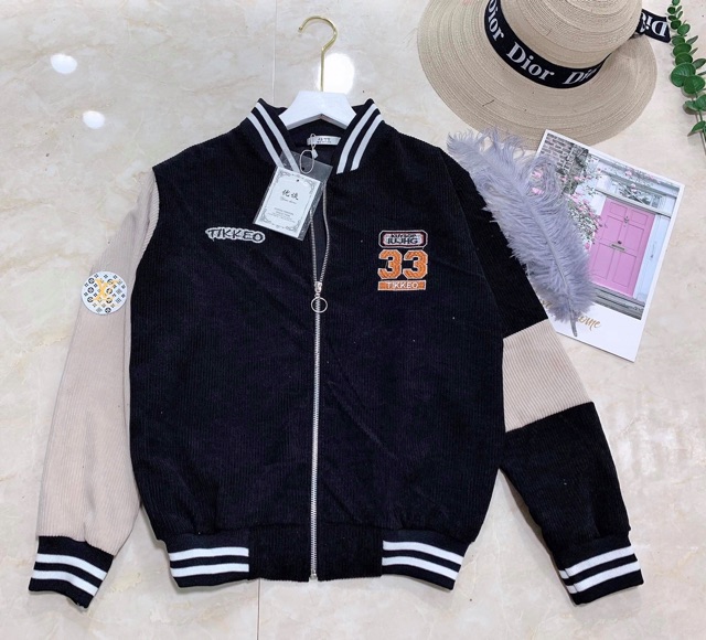 Áo khoác bomber nhung cadigan thể thao