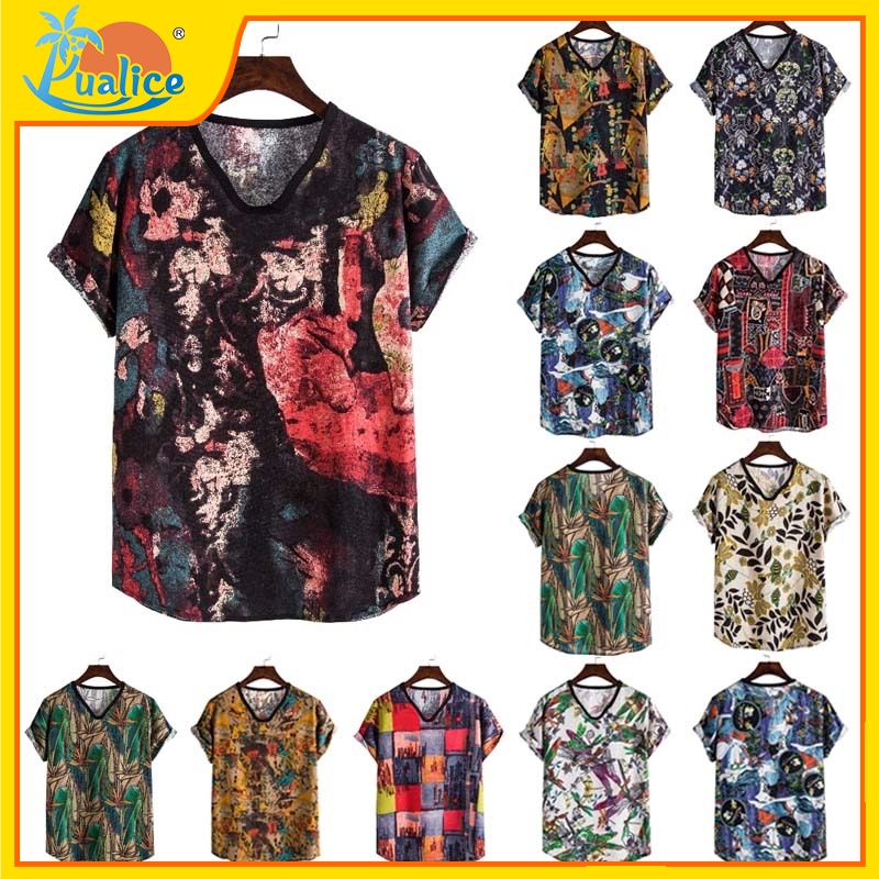 Ethnic style dark flower series style characteristic linen print sweetheart short sleeves