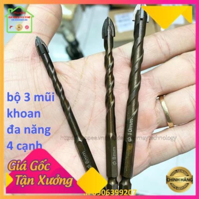 combo 3 mũi khoan đa năng 4 cạnh chuôi lục giác 6.35
