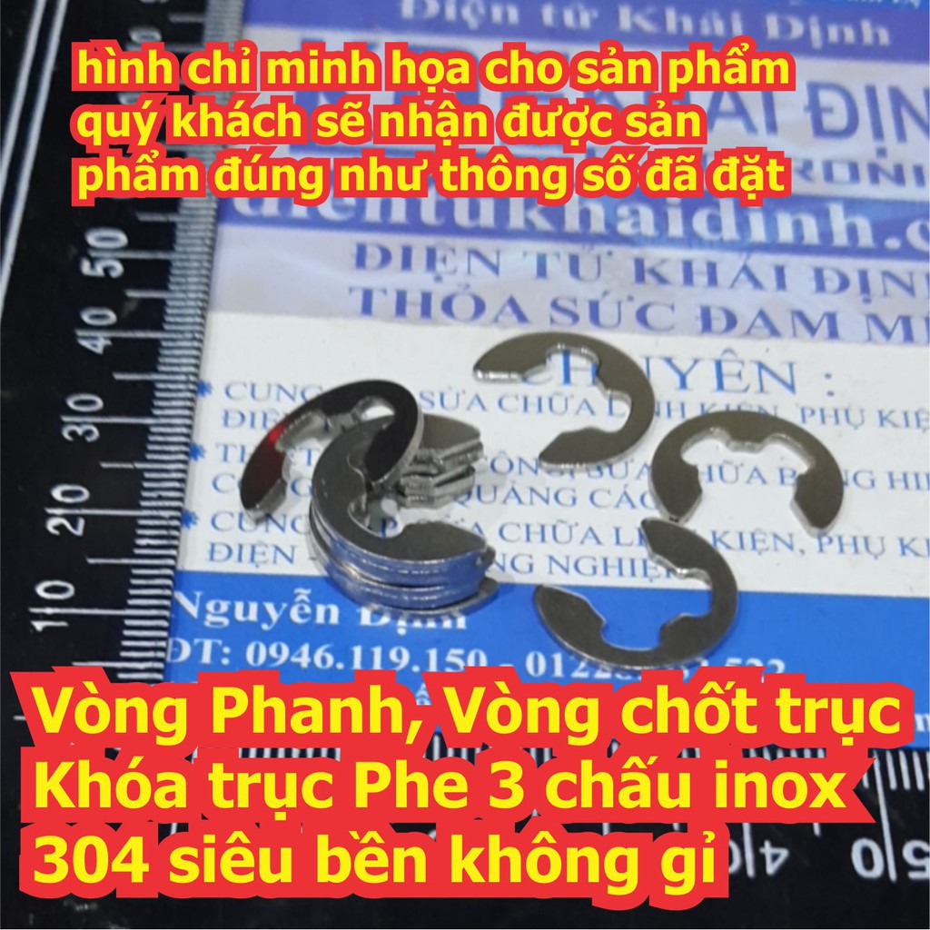 Vòng Phanh, Vòng chốt trục Khóa trục Phe 3 chấu inox 304 siêu bền không gỉ M2 ~ M12 kde6747