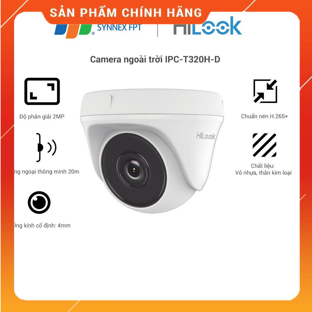 Camera IP Dome hồng ngoại 2.0 Megapixel HILOOK IPC-T320H-D - Hàng chính hãng