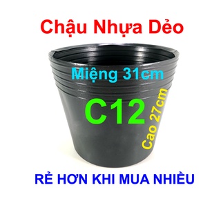 Chậu nhựa trồng cây C12 đen dẻo trồng rau, hoa, cây cảnh