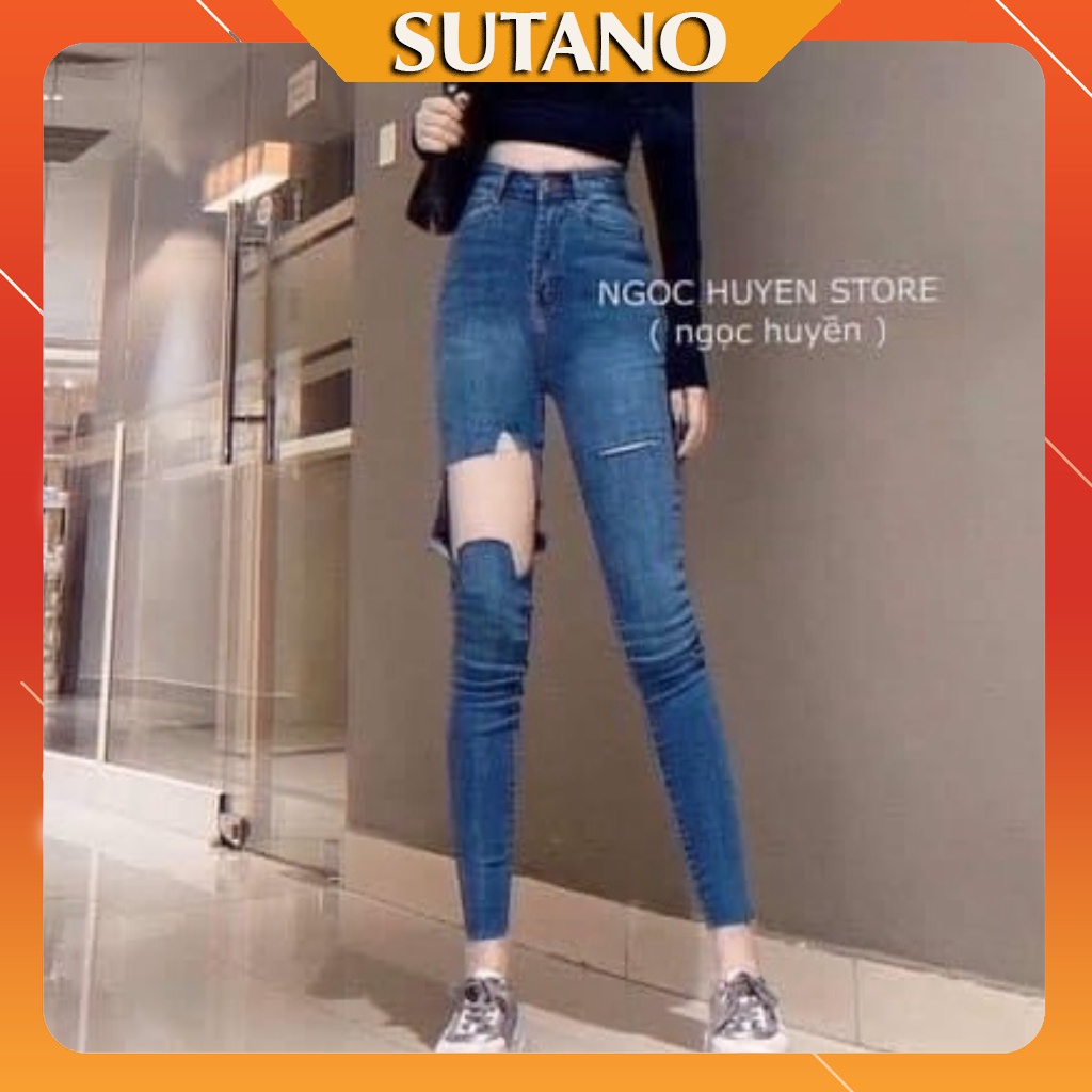 QUẦN JEANS ÔM CẠP CAO RÁCH GỐI TO HOT HIT Q445 SUTANO