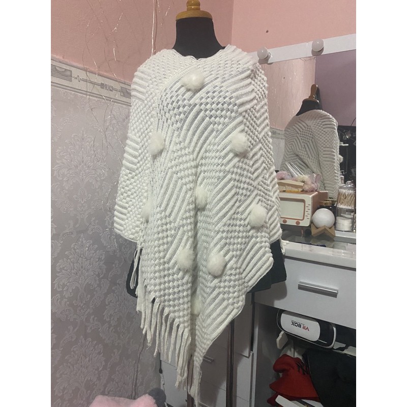 [2hand] áo khoác len trùm giả khăn choàng
