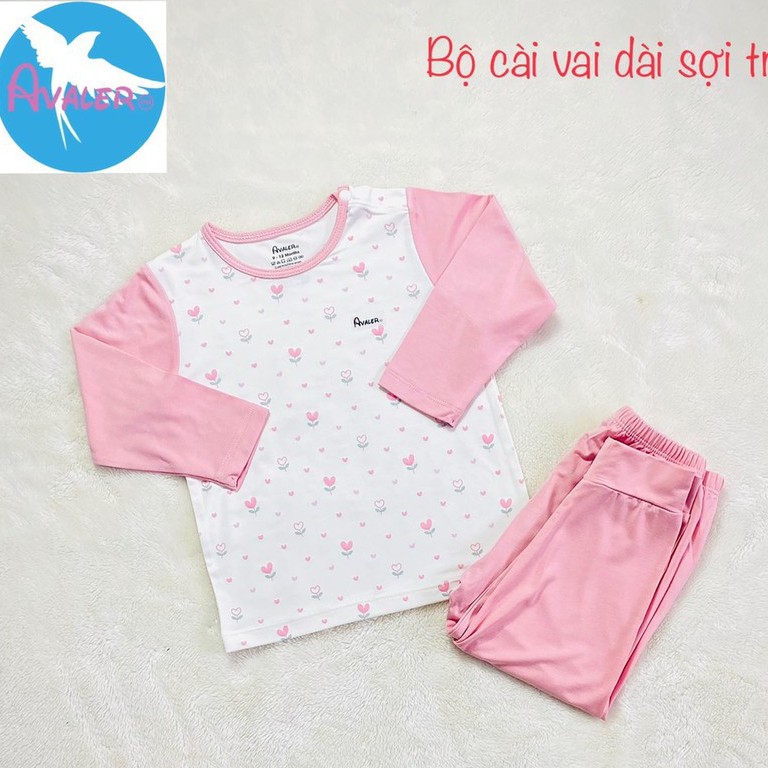 Bộ dài bé gái Avaler sợi tre cài vai size 6m-4y