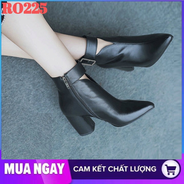 Giày boot nữ cổ thấp 7cm đẹp màu đen thời trang hàng hiệu rosata ro225 | BigBuy360 - bigbuy360.vn