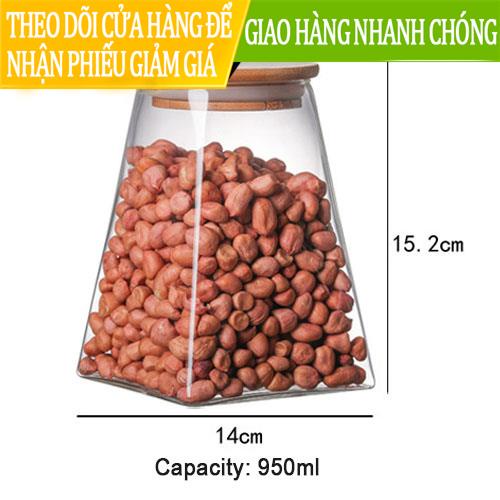 Nắp gỗ Thủy tinh kín khí Chai Bình đựng cà phê trà đường Hộp đồ nhà bếp vuông Có li