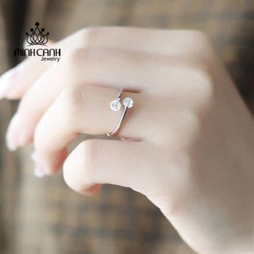 Nhẫn Bạc Nữ Minh Canh Jewelry - Dáng Hở Freesize 2 Đầu Đính Đính Đá