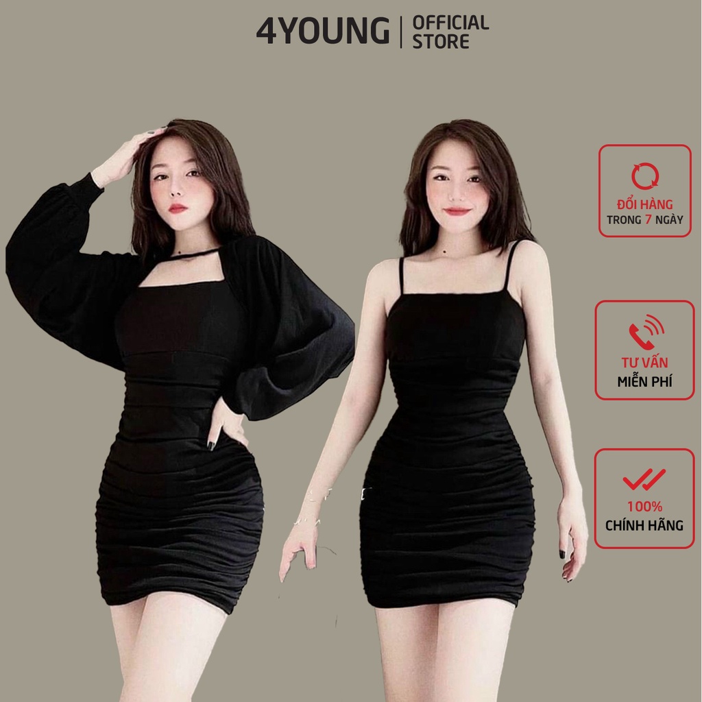 Đầm ôm body kèm áo khoác croptop tay dài 4YOUNG ST03