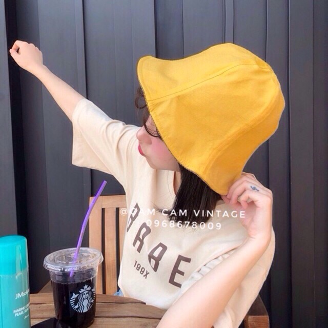 MŨ BUCKET VÀNG ĐỘI HAI MẶT ĐỘI 2 KIỂU ( 1 MẶT CARO + 1 MẶT MÀU ) ĐÁNG YÊU