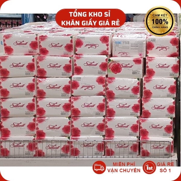 Combo Sốc 30 Giấy ăn Silkwell hoa hồng 260 tờ khổ 150, khăn giấy rút lụa siêu mềm mịn Chính hãng