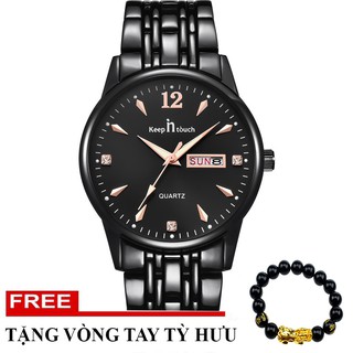 Đồng hồ nam keep in touch korea dây thép đúc đặc cao cấp + tặng vòng tay tỳ hưu