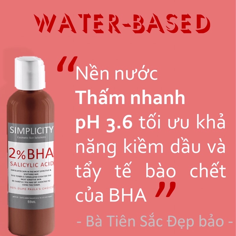 Toner 2% BHA Tẩy da chết mặt bớt mụn da dầu trắng sáng thông thoáng lỗ chân lông SIMPLICITY