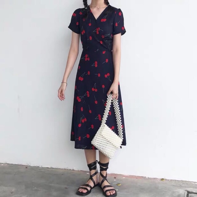Đầm cherry đắp tà buộc eo (ảnh thật ở cuối) | BigBuy360 - bigbuy360.vn
