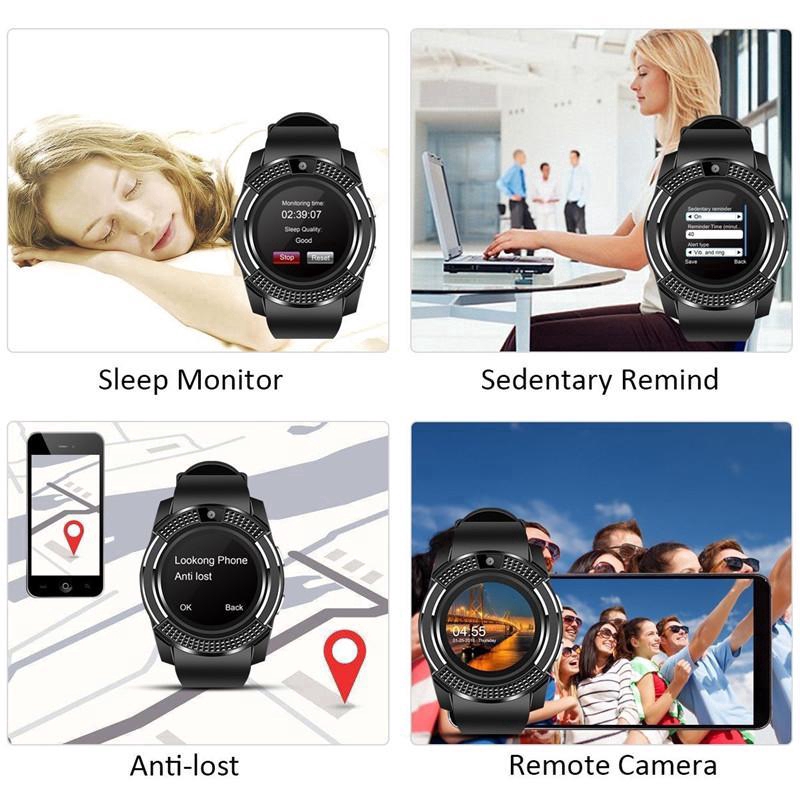 Đồng hồ đeo tay thông minh v8 thiết kế thể thao kết nối bluetooth hỗ trợ camera khe thẻ sim cho điện thoại android