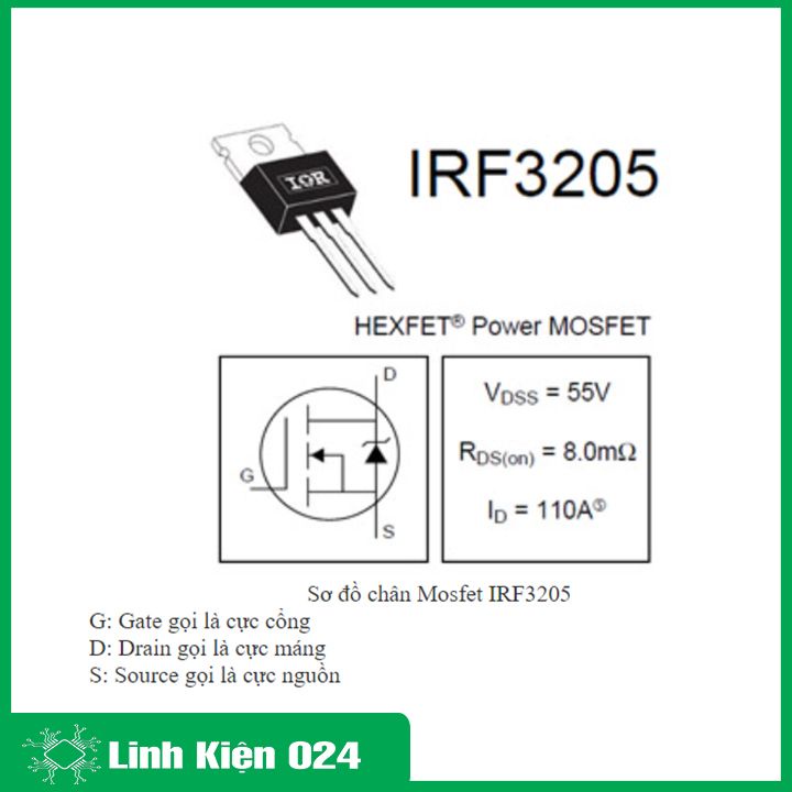1 chiếc bóng bán dẫn Mosfet IRF3205 chân kiểu TO-220 hàng Zin