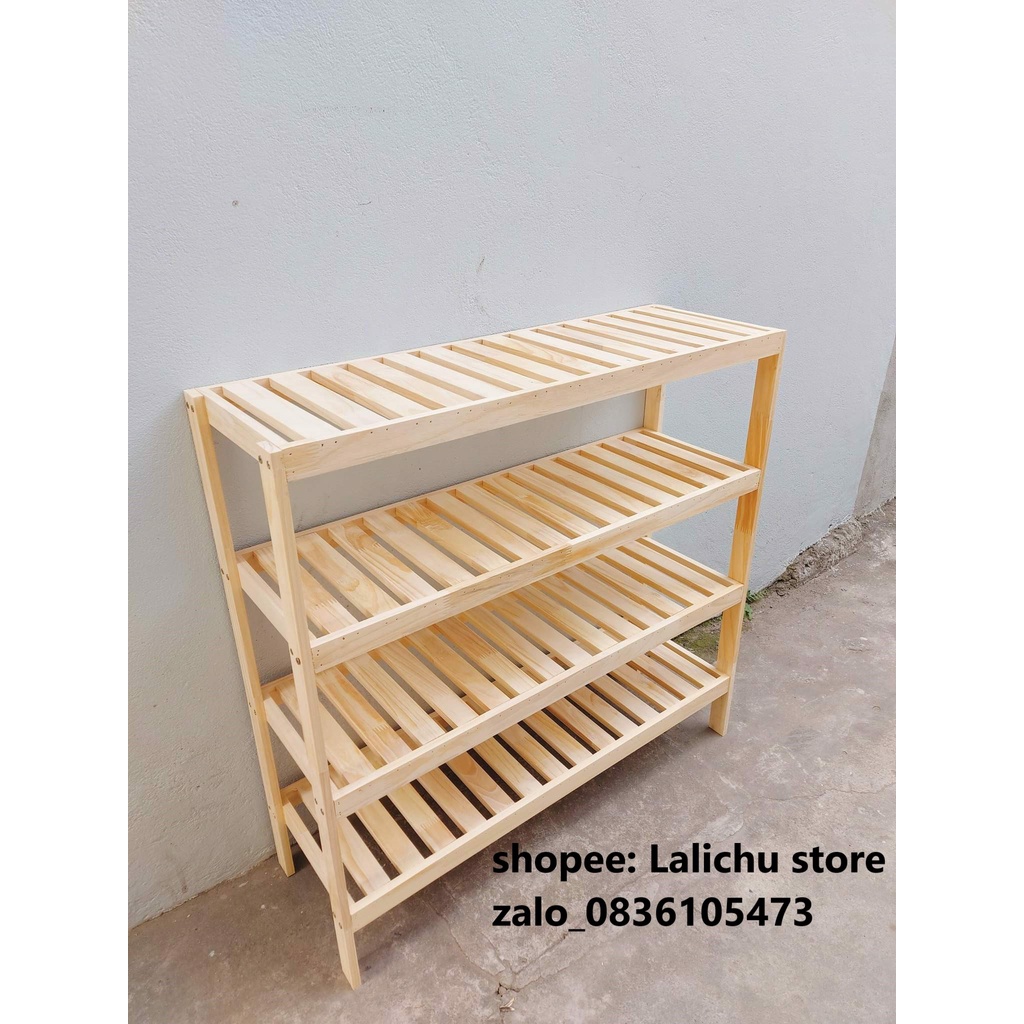 Kệ gỗ 4 tầng gỗ tự nhiên, kệ giày 4 tầng bằng gỗ