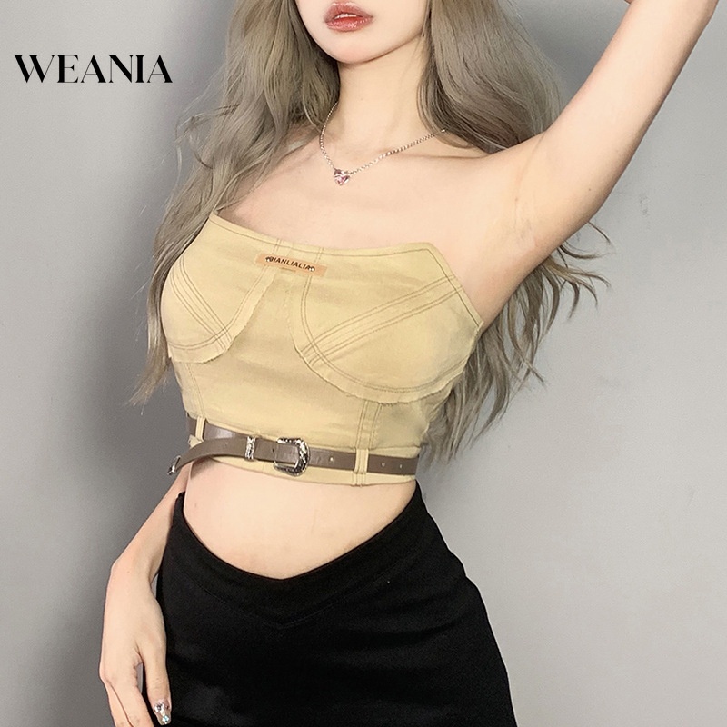 Áo Croptop Không Dây Phối Thắt Lưng Gợi Cảm Hợp Thời Trang Hè