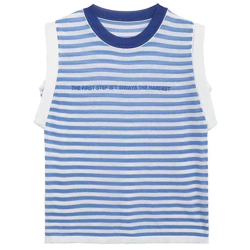 Áo thun không tay in sọc ngang sành điệu cho nữ