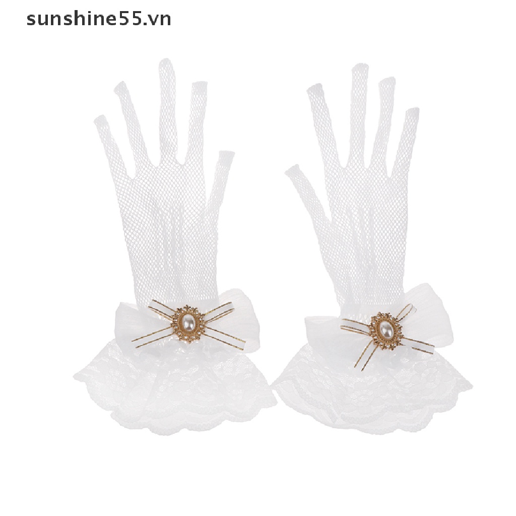 Găng Tay Ren Lưới Lolita Màu Trắng Đen Cho Bé Gái